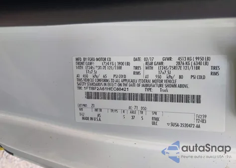 2017 Ford F-250 Xl from USA, damaged, VIN 1FTBF2A61HEC80421